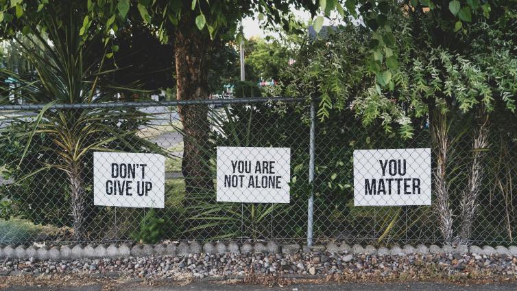 Signs on fence